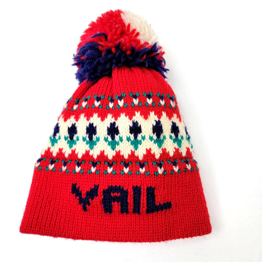 Vintage 70s Pom Winter Beanie Tobaggin Hat