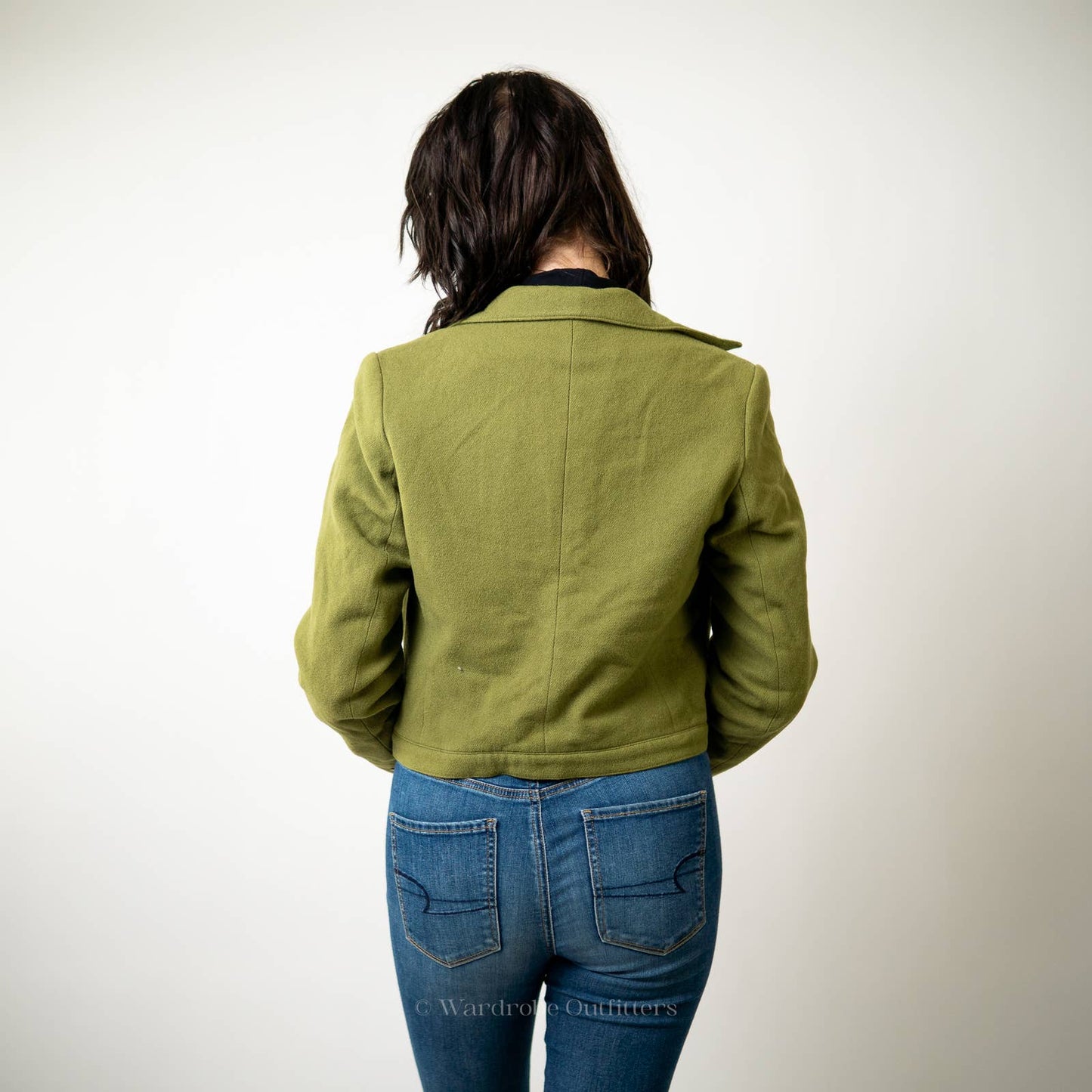 Vintage Olivr Green Cropped Wool Blazer Jacket - 8