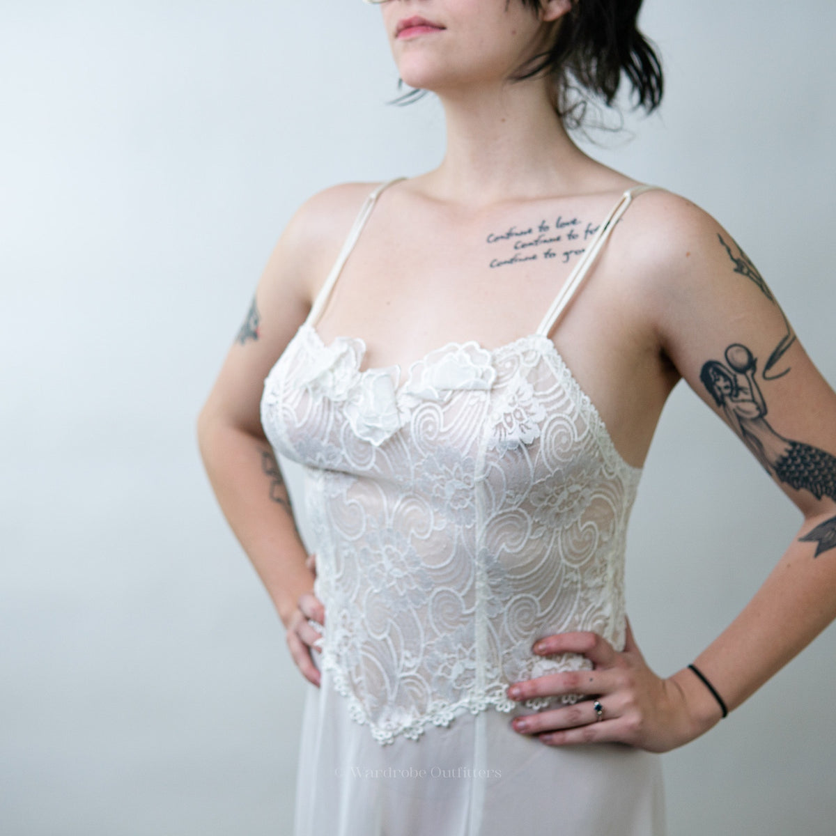 Vintage 90s Carrol Hoochman Pale White Lace Night Gown
