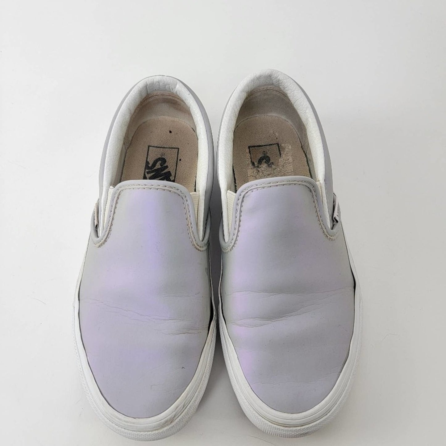 Vans Slip-On Iridescent Muted Metallic Grey & White Skate Shoes - 6.5