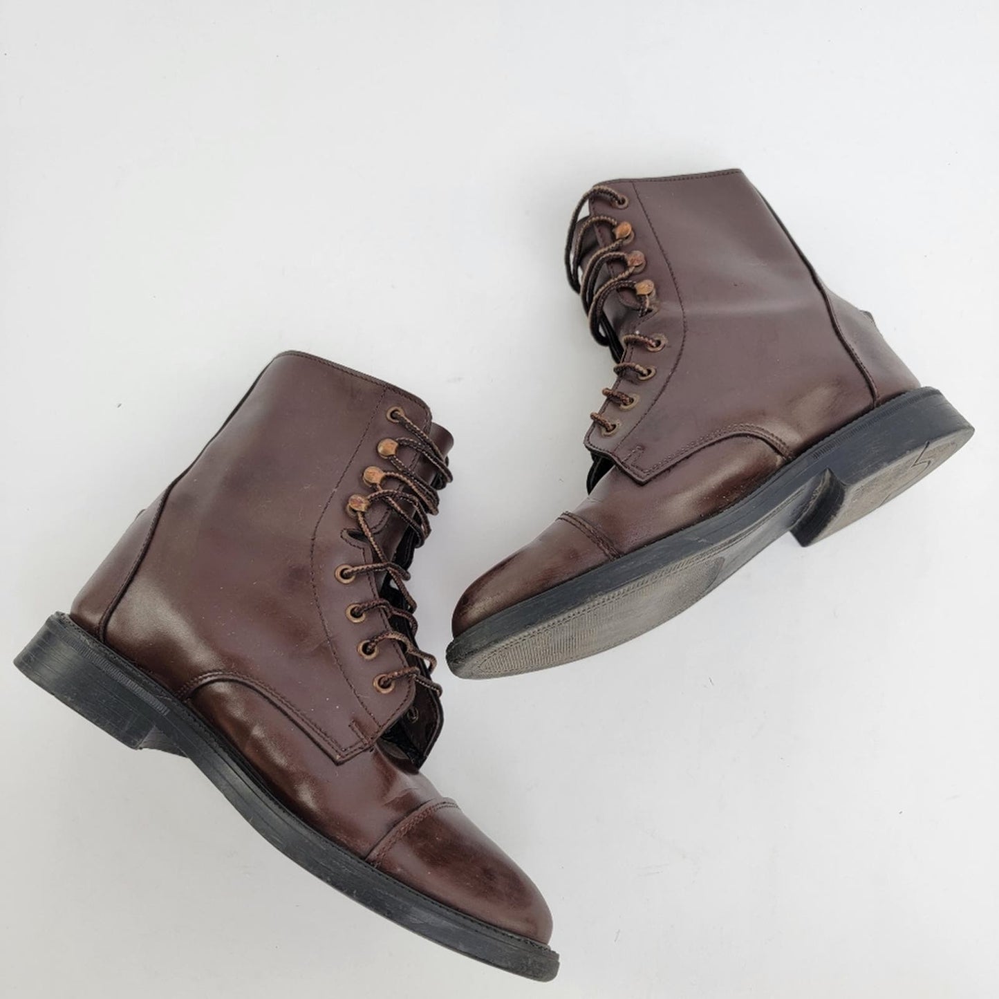 Vintage 90s Brown Leather Capped Toe Cottage Boots - 6