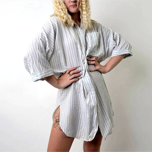 Vintage 80's Carole Striped Boyfriend Sleep Shirt - M