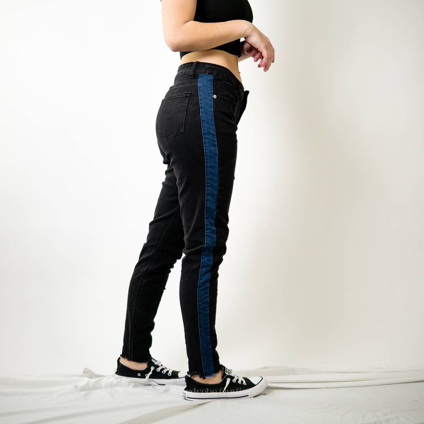 Roebuck & Co. R1893 Black Tapered Leg Stripe Skinny Jeans - 8