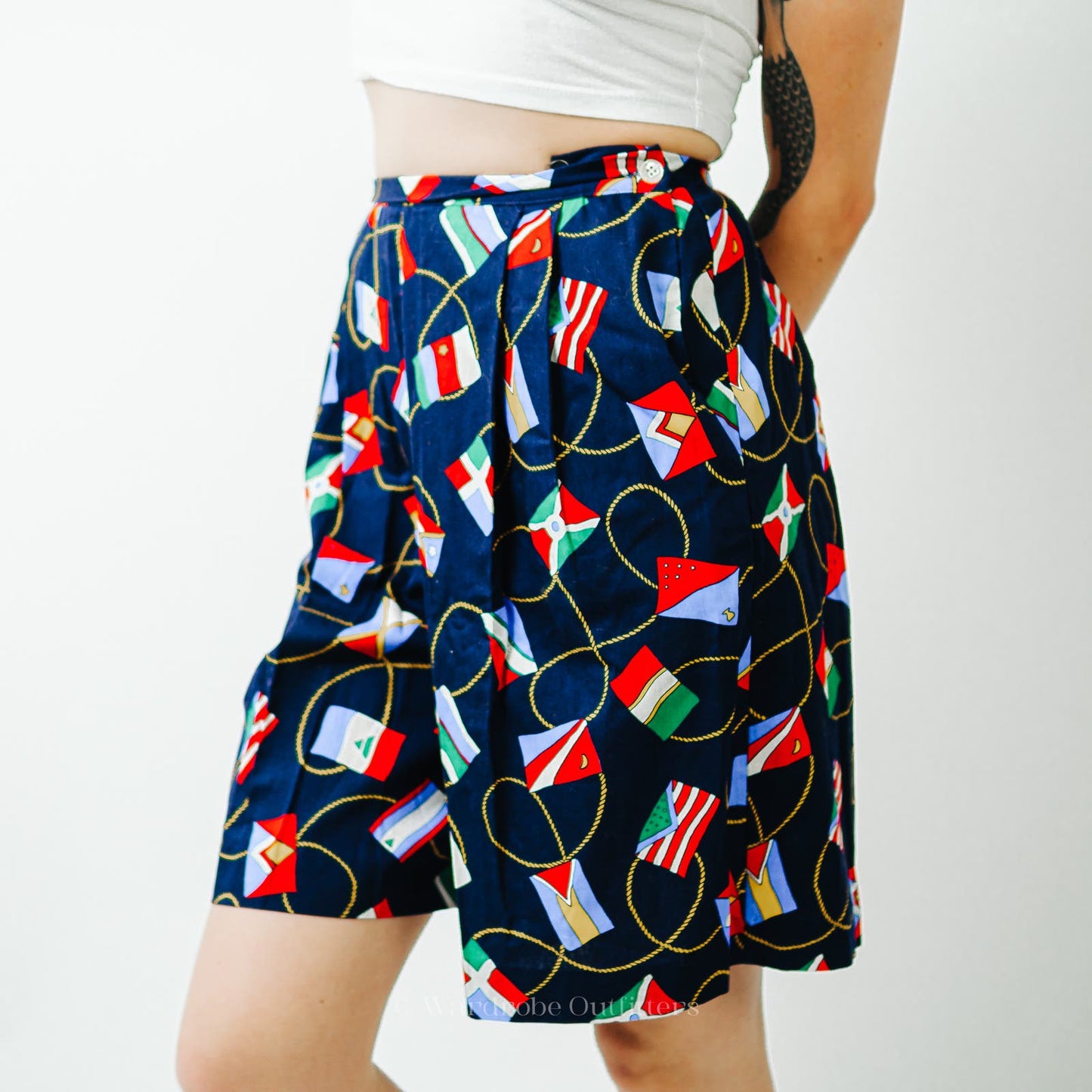 Vintage 80s Herman Geist Nautical High Rise Pleated Mom Shorts