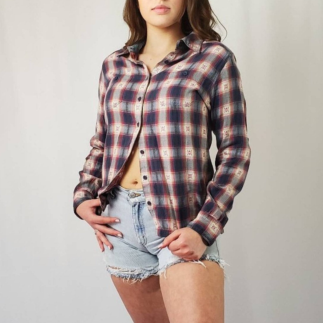 Deadstock Mountain Khaki Western Plaid Button Up Flannel - S