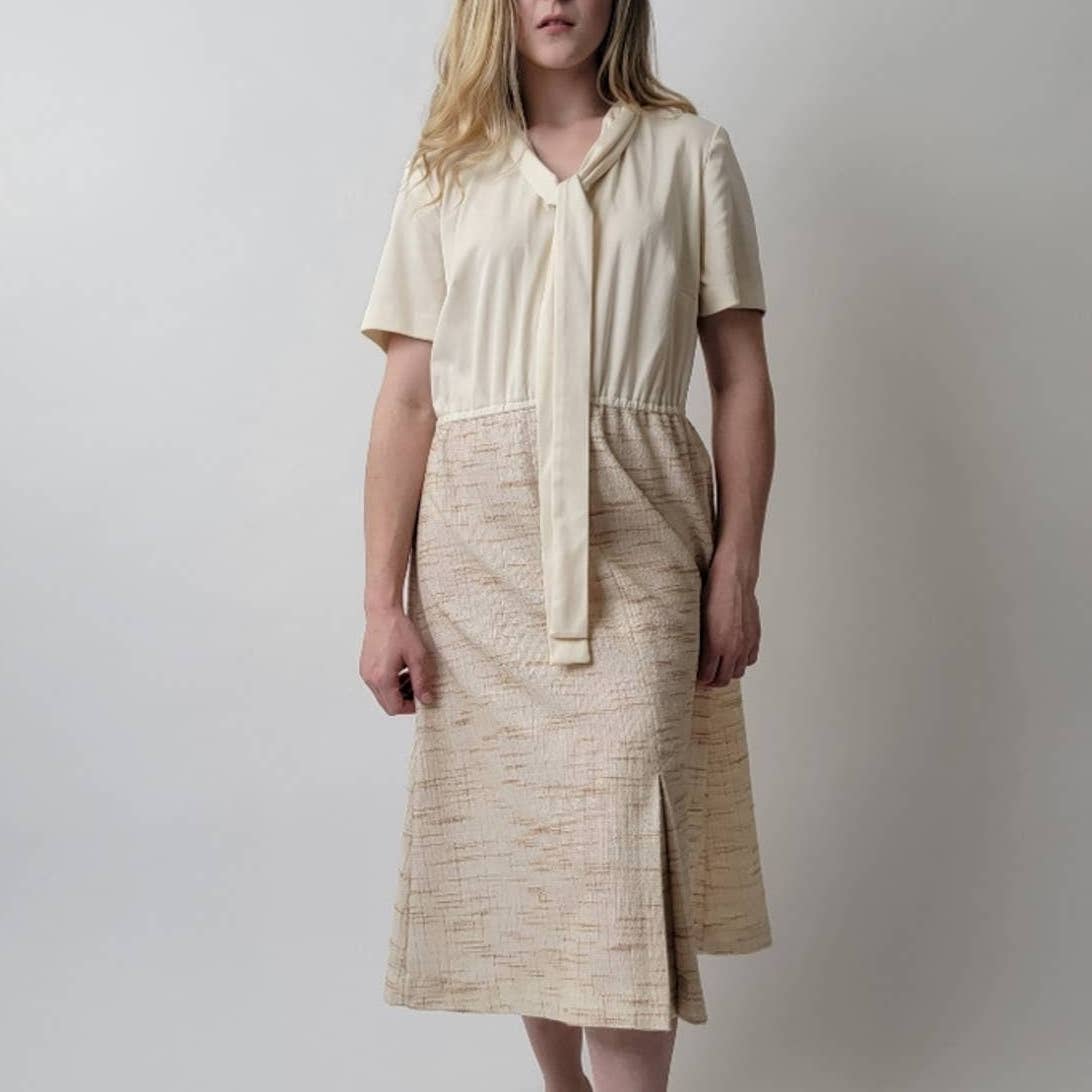 Vintage 60s Creamy Twill Midi Mod Dress