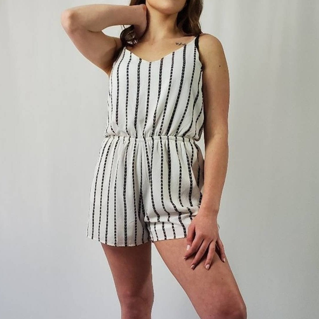 One Clothing Los Angeles Black & White Striped Romper - M