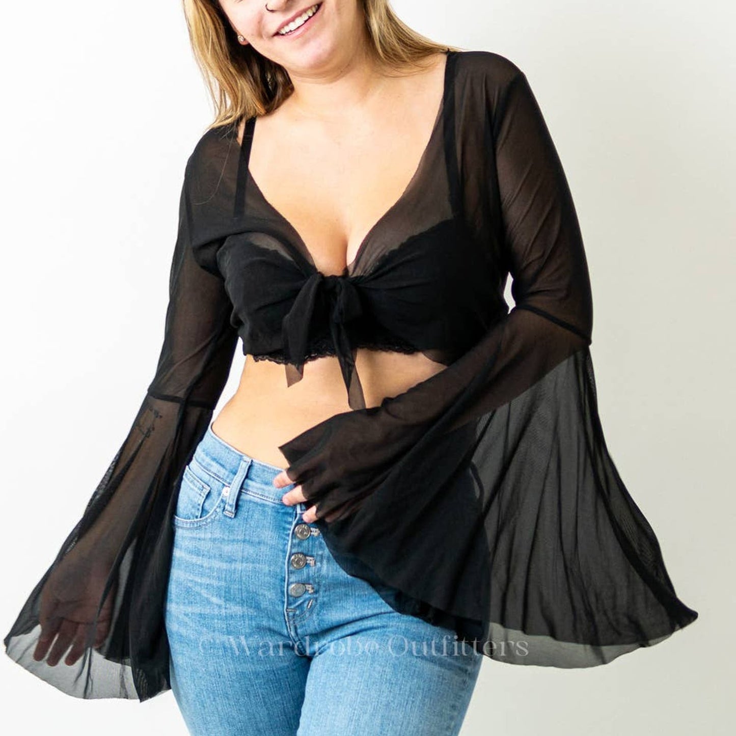 Goth Sheer Black Flounce Sleeve Wrap Top