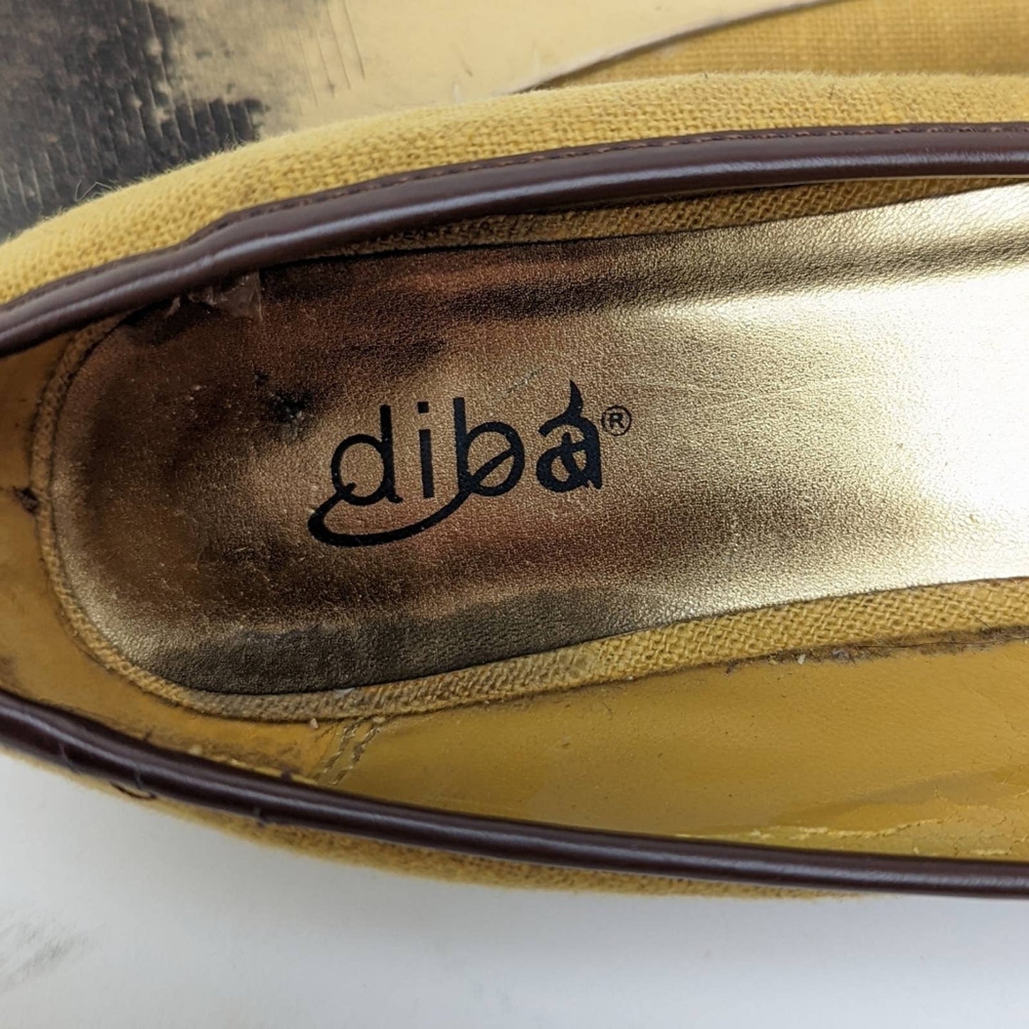 Diba Gold and Brown Peep-Toe Flats - 7.5