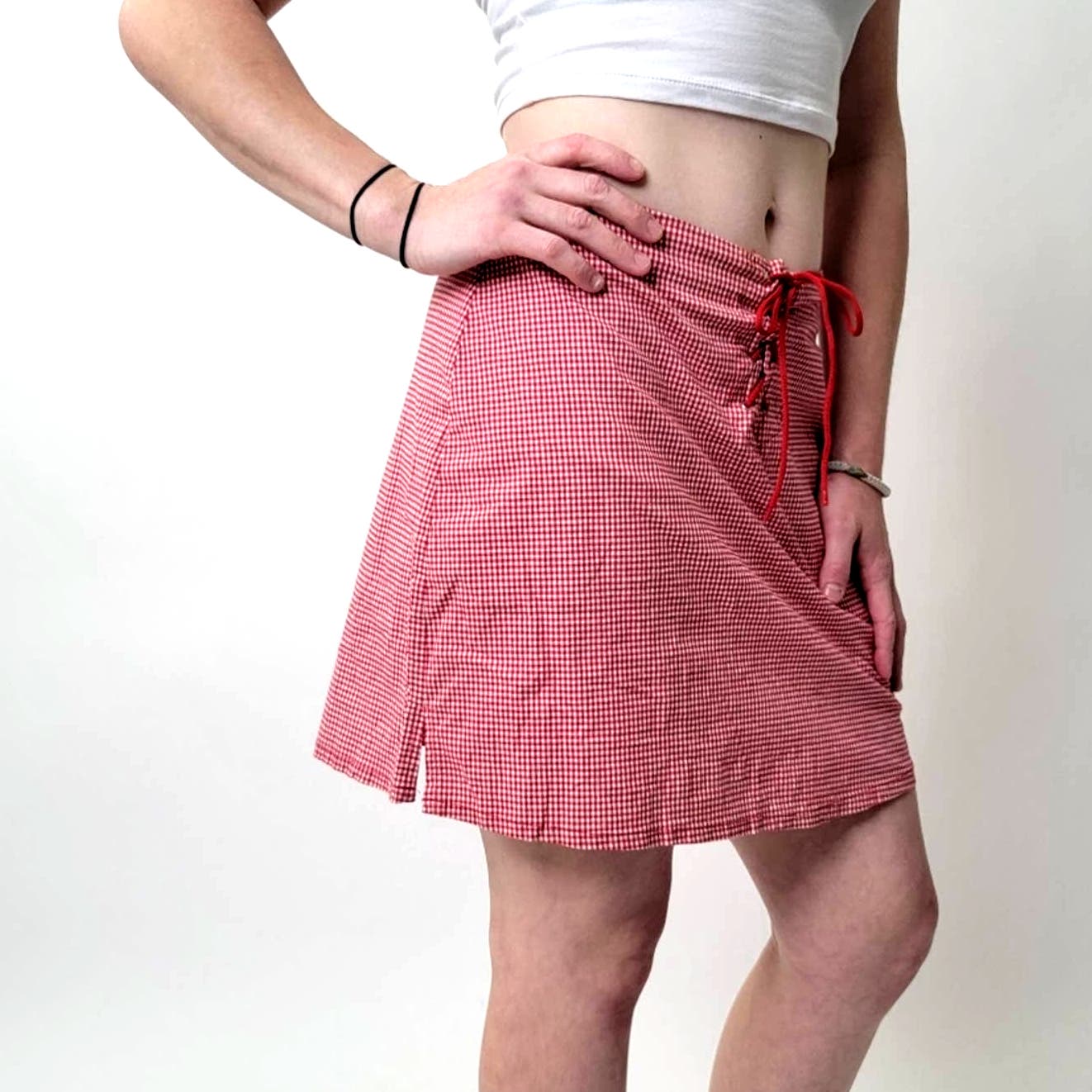 Vtg Y2k Red Gingham Plaid Mini Skirt - M