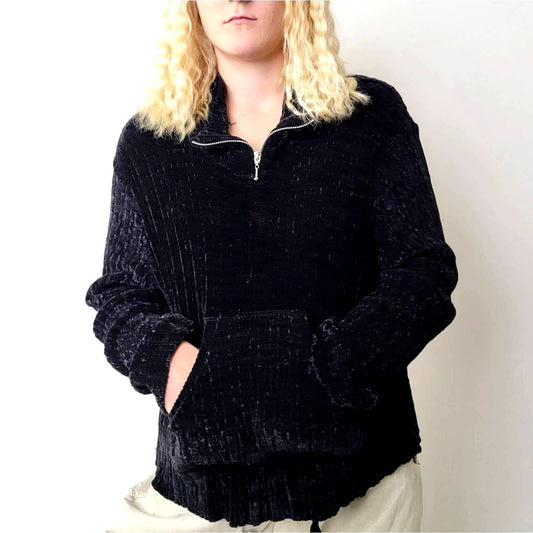 Vintage 90s Black Corduroy Pullover Sweatshirt - L