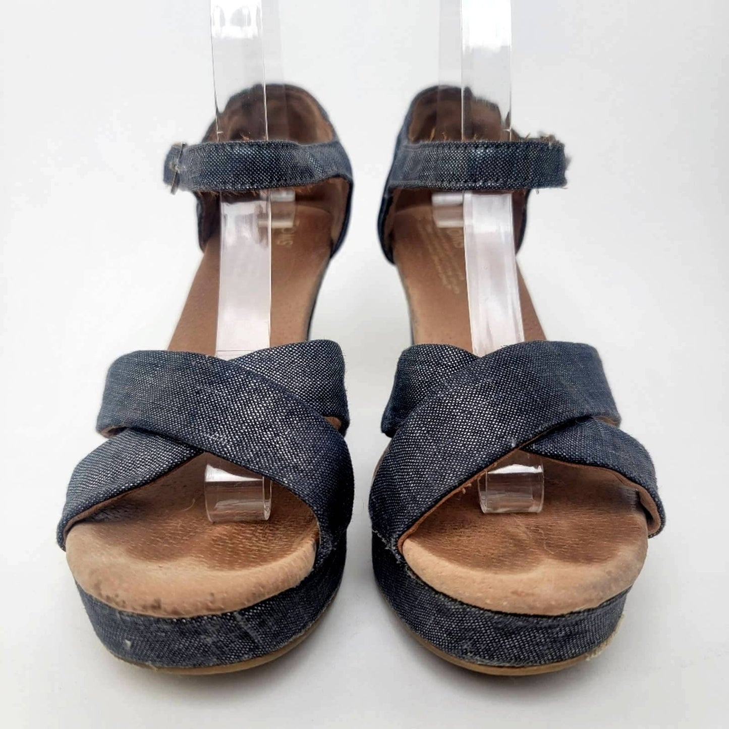 [TOMS] Sienna Iridescent  Black Denim Wedge Heel Sandals - 8.5