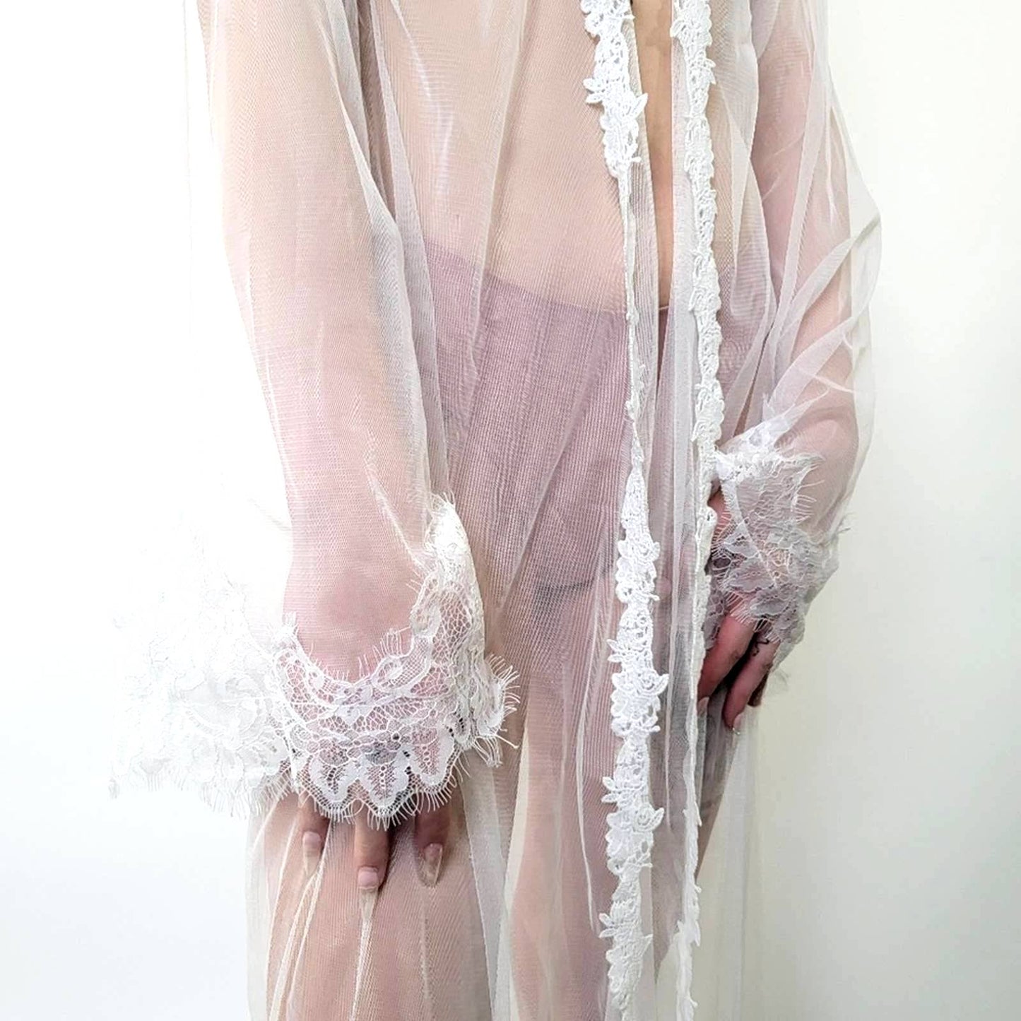 Vintage 50s Chiffon Sheer Lace Housedress Robe Gown