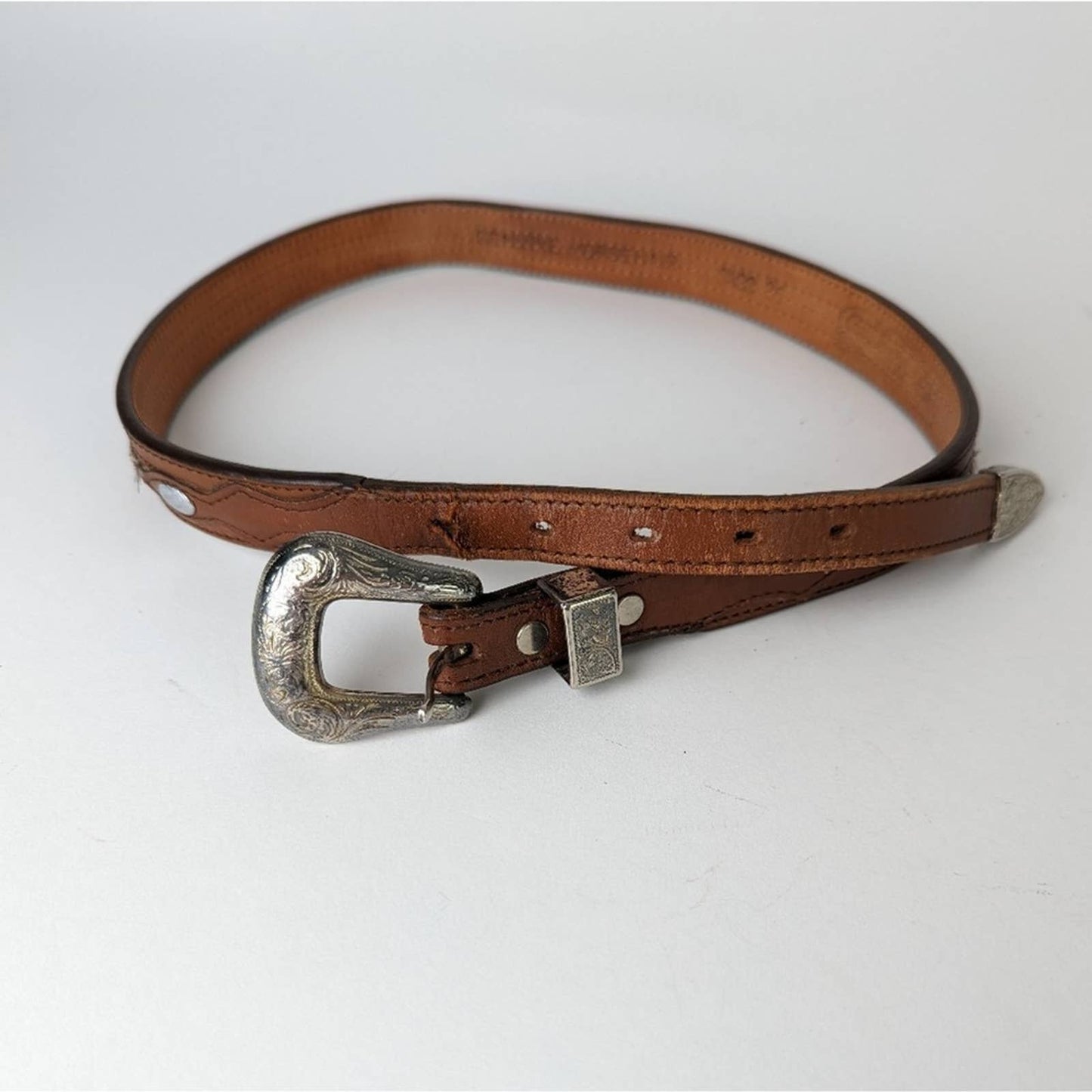 Vintage 80s Leather and Horsehair Western Belt - M