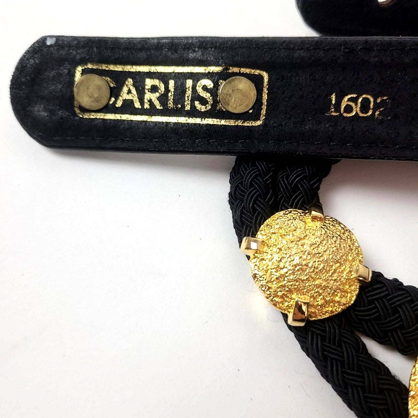 Vintage 70s Carlisle Black Braided Belt with Gold Medallion - S