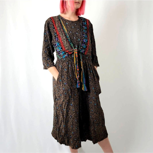 Vintage 90s Boho Cottagecore Romper Jumpsuit - M