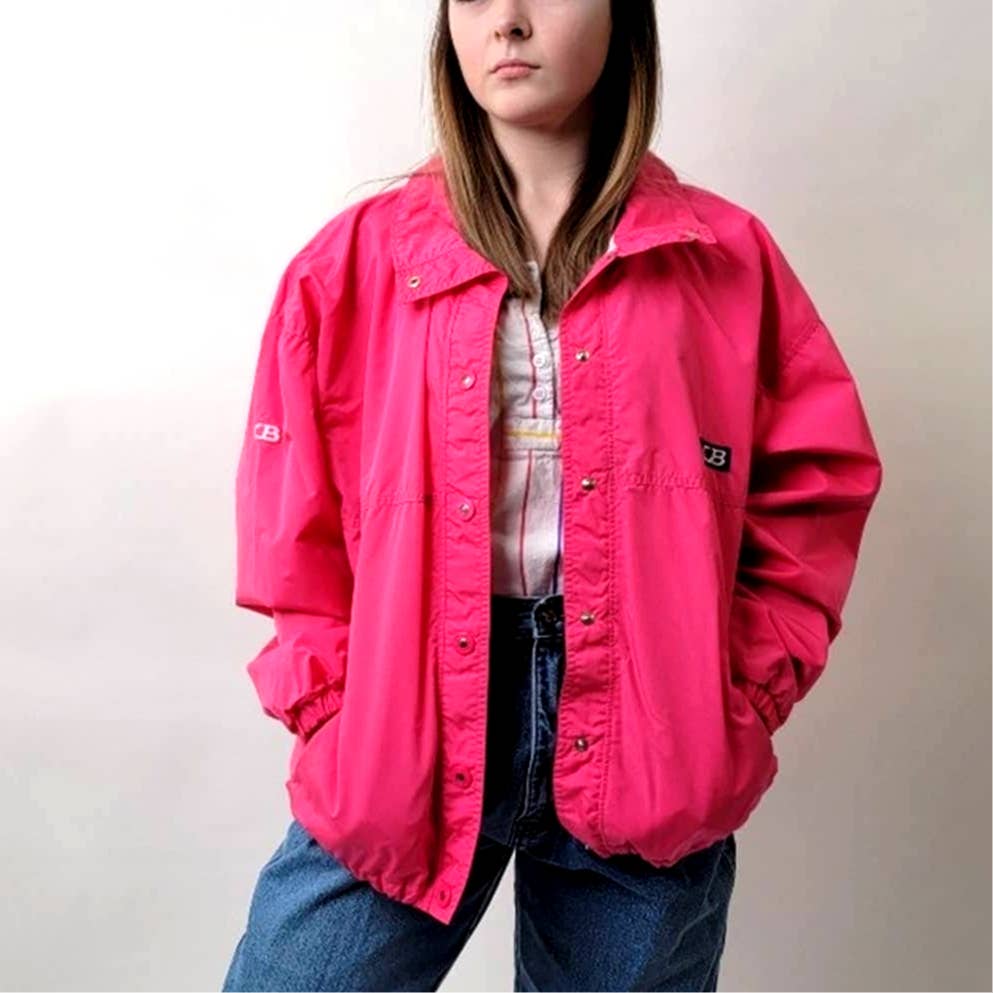 Vintage 1989 Neon Pink Light Bomber Track Jacket