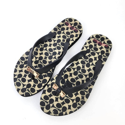 Coach New York Black LOGO Flip Flop Sandals - 5/6