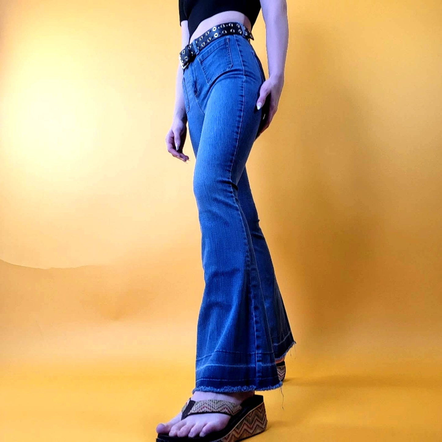 Vintage Y2K Flare low rise wide leg dark wash Jeans - 4