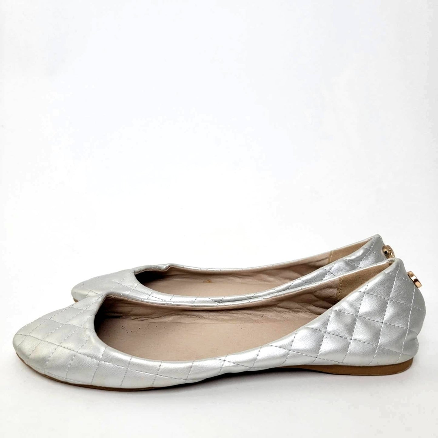 Silver Quilted Slip On Ballet Flats - 8