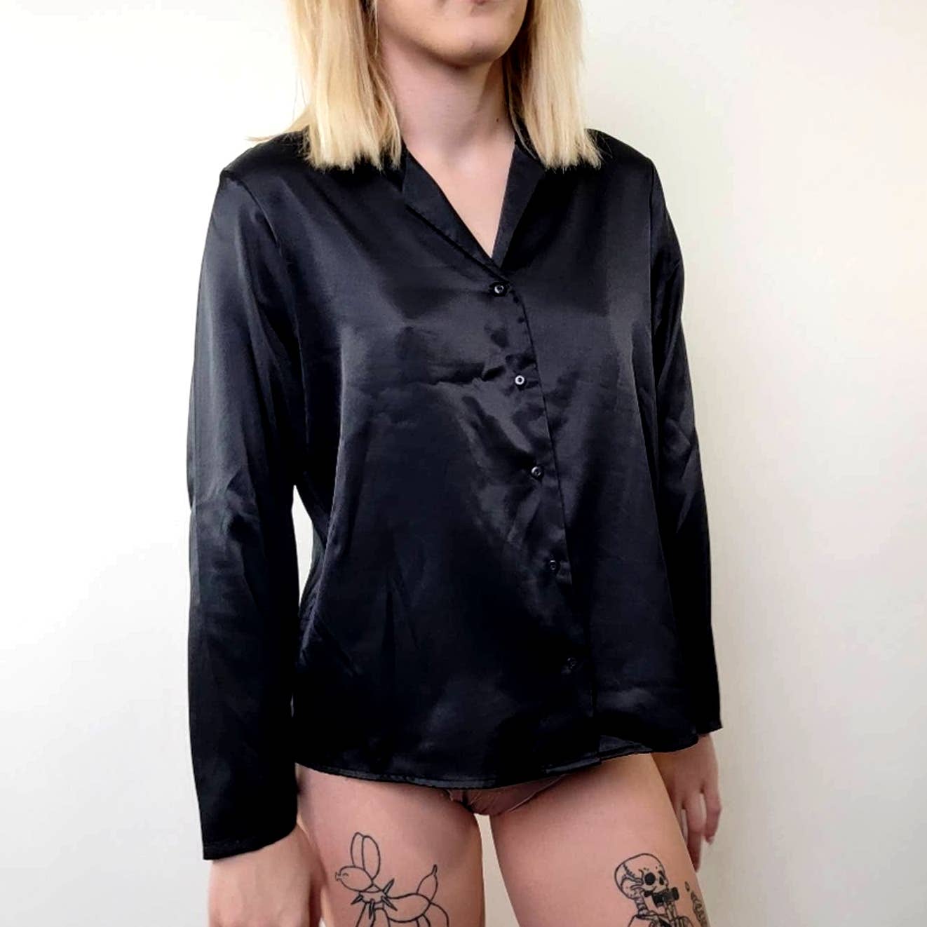 Victoria’s Secret Silky Black Button Up Pajama Top - S