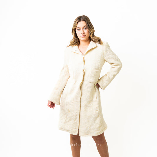 Oscar De La Renta White Wool Blend Pea Coat Jacket