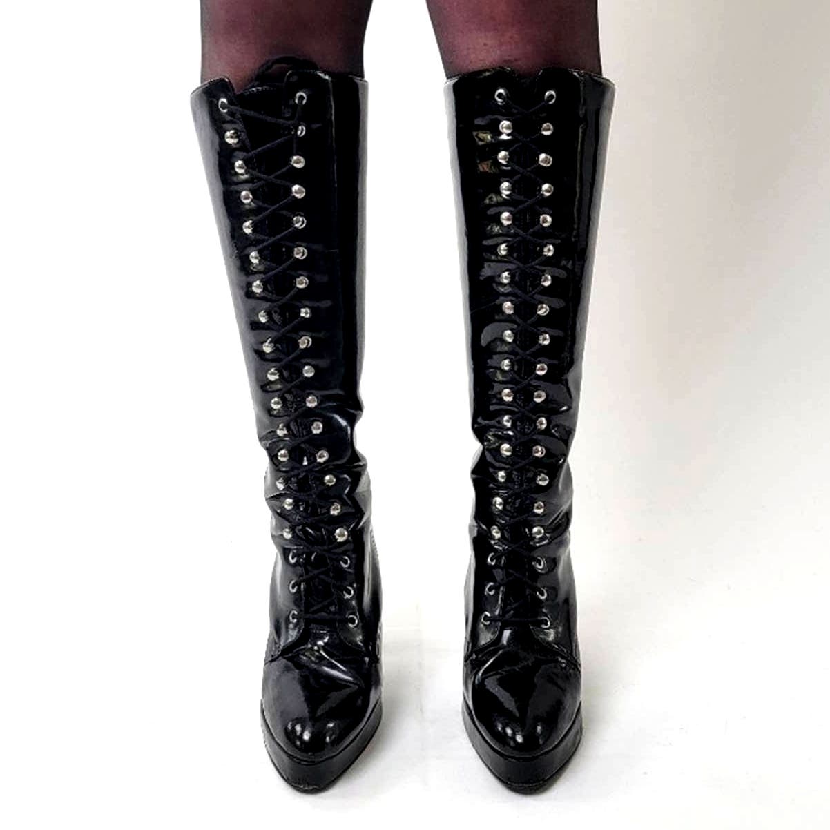 Vintage 90s Morbid Threads Goth High Heel Platform Dancer Boots - 9
