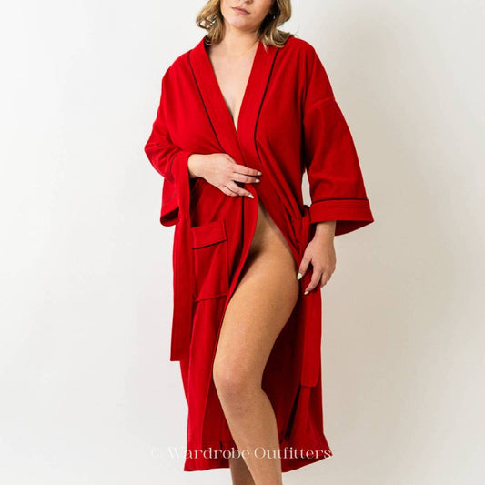 Vintage 70s Warm Red Full Length Kimono Robe Lingerie