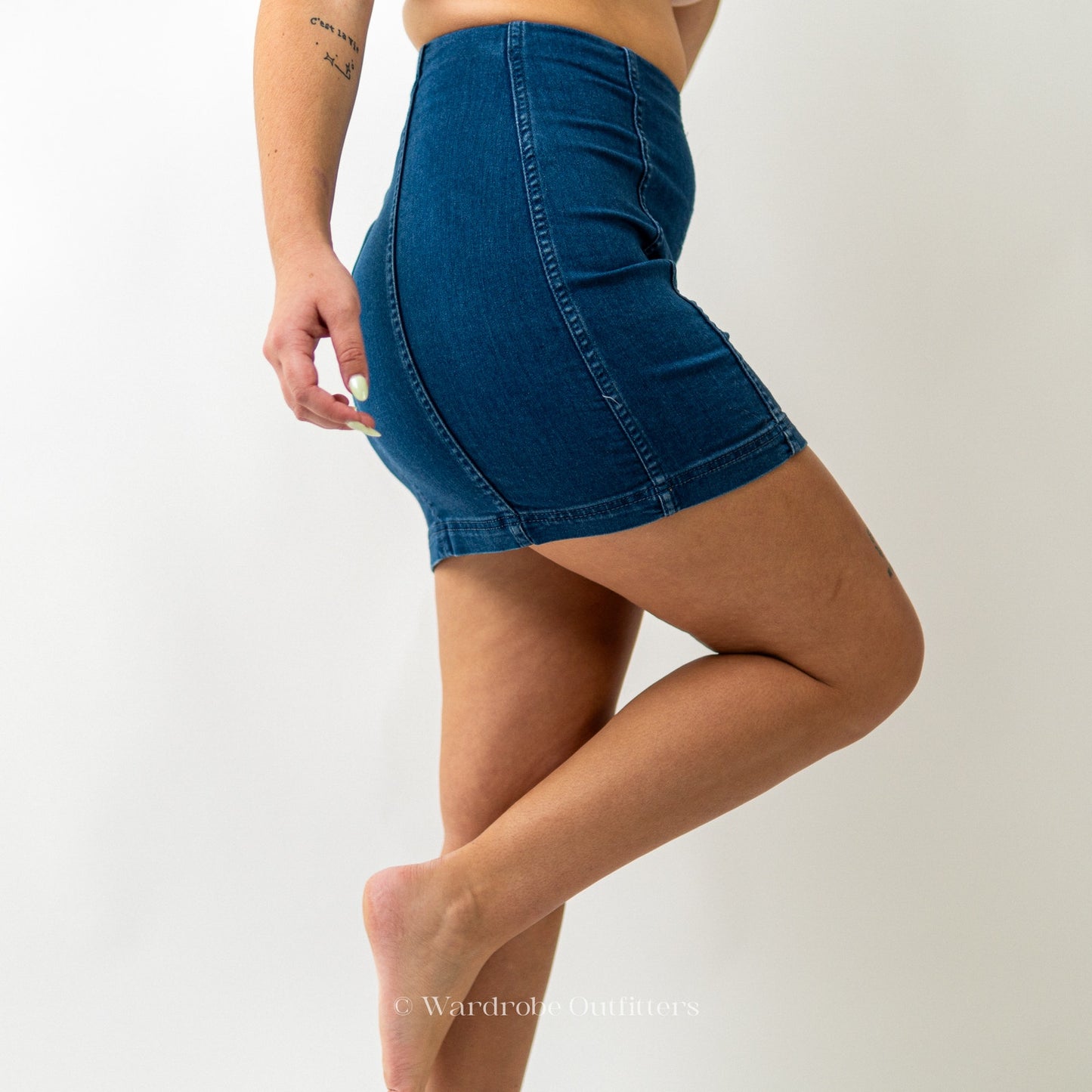 Free People Dark Denim Jean Pencil Mini Skirt