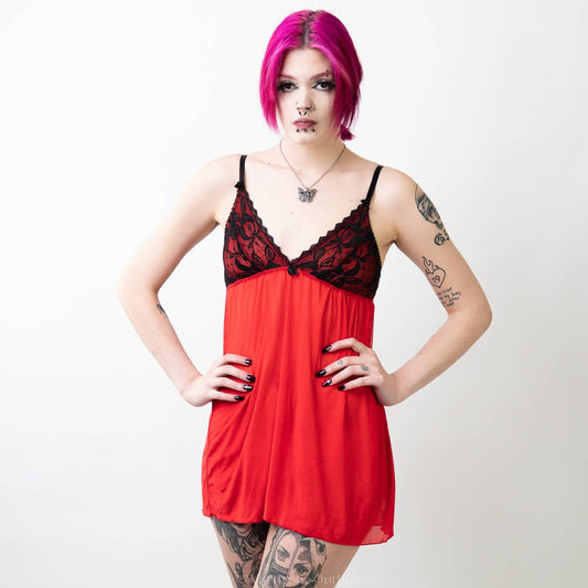 Tart Noir Lingerie Red Lace Babydoll Chemis Dress Gown