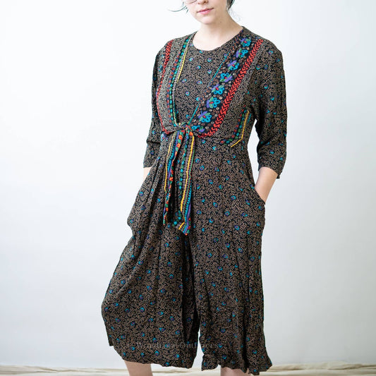 Vintage 90s Boho Cottagecore Romper Dress - M