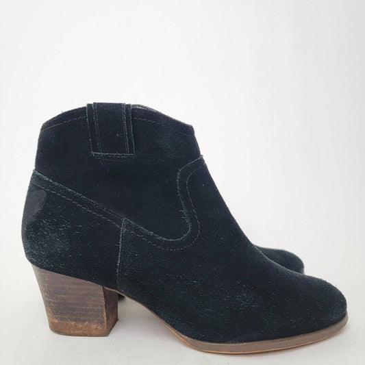 Zodiac Kela Black Western Ankle Boots Booties Suede Leather Stacked Heel - 9