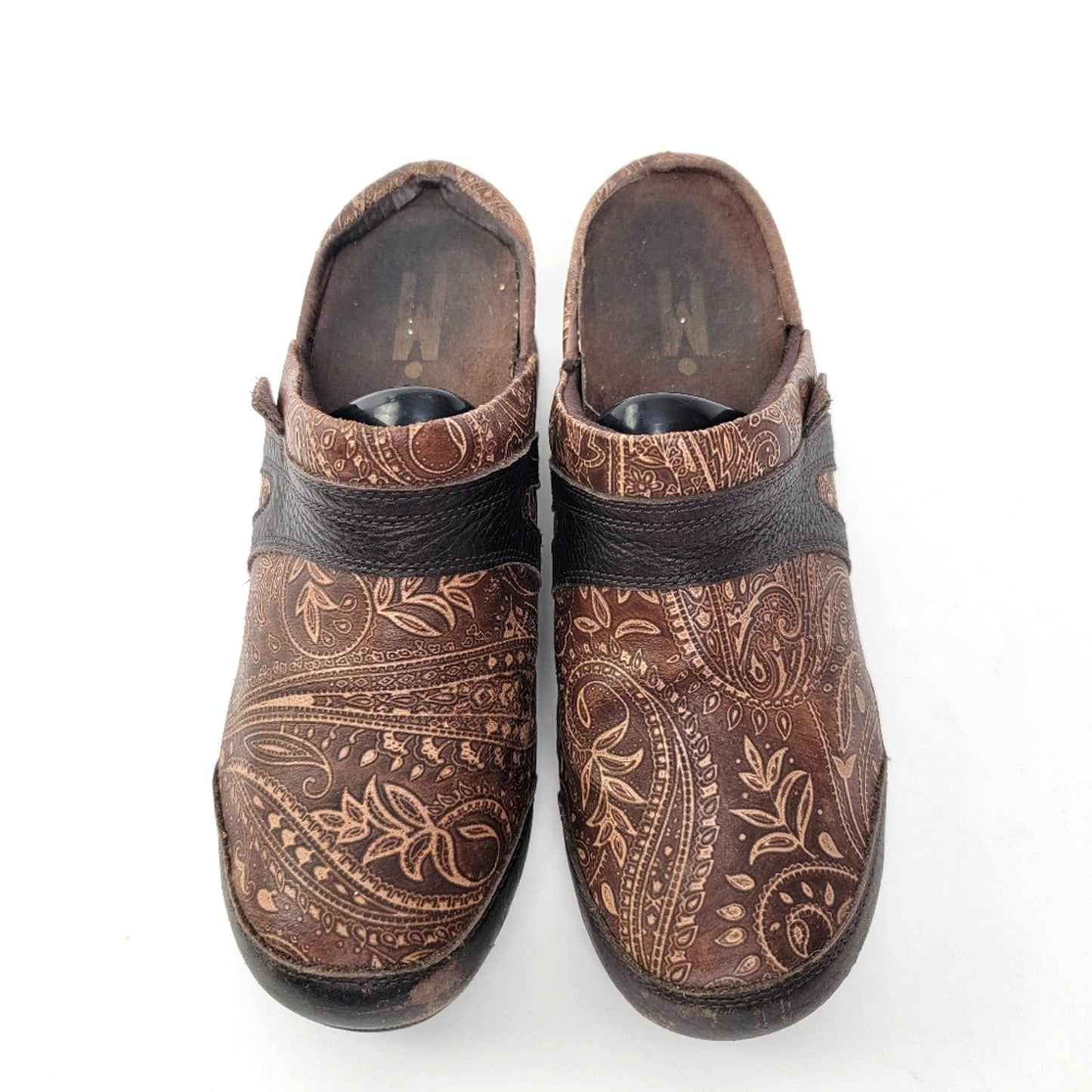 Mozo Zoe Brown Paisley Nursing Clogs Mules Slip Ons - 9