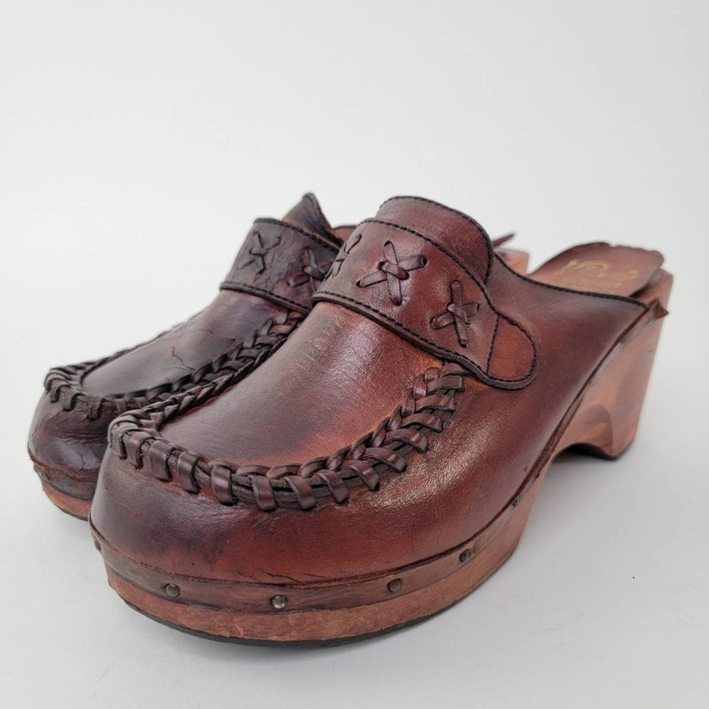 Vintage 70s Wooden Platform Clog Sandals - 6