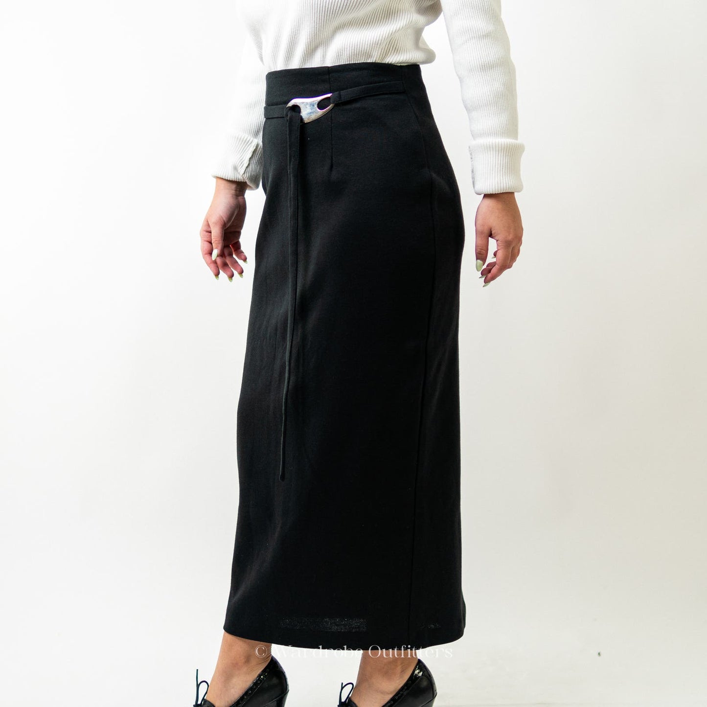 Vintage 80s Black Full Length Maxi Pencil Skirt