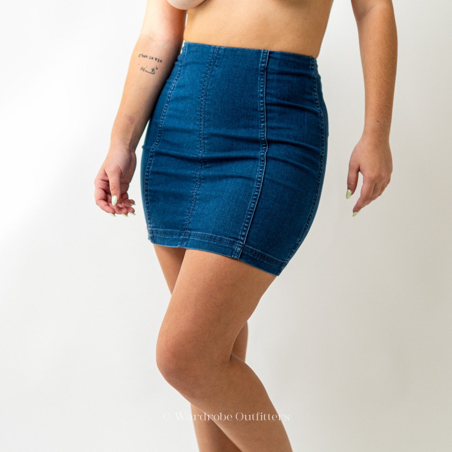 Free People Dark Denim Jean Pencil Mini Skirt