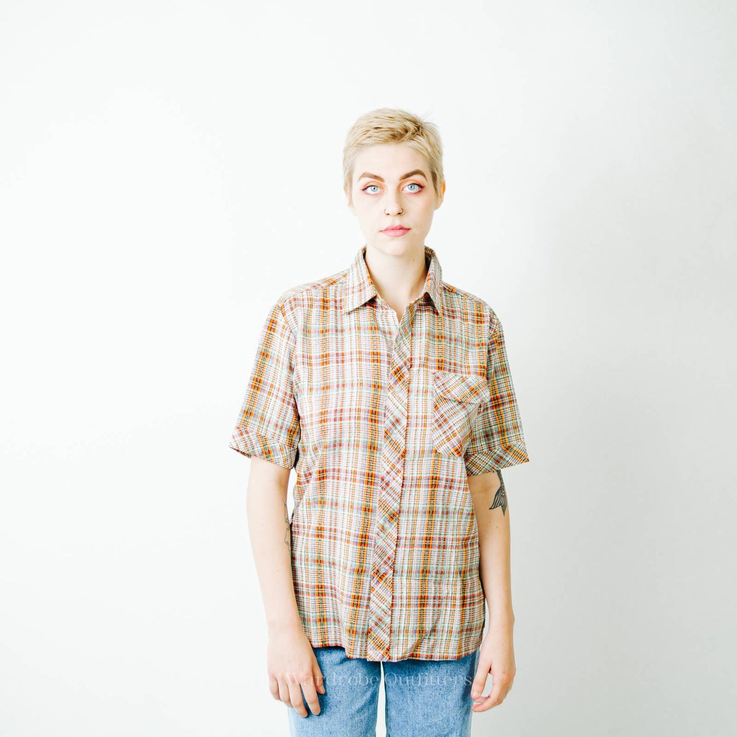 1970s Alfie California Multicolor Plaid Button Down Flannel Shirt - M