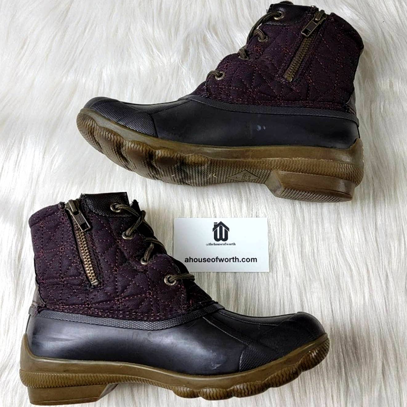 Rare Sperry Saltwater Burgundy & Brown Duck Boots - 6