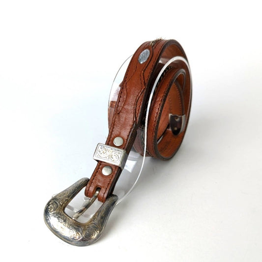 Vintage 80s Leather and Horsehair Western Belt - M