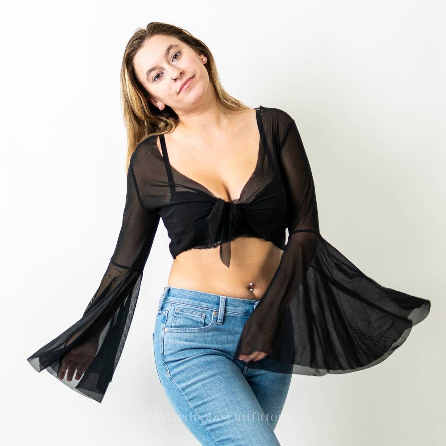 Goth Sheer Black Flounce Sleeve Wrap Top