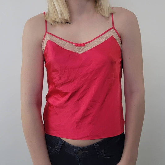 Victoria's Secret Red Silk and Lace Cami - S