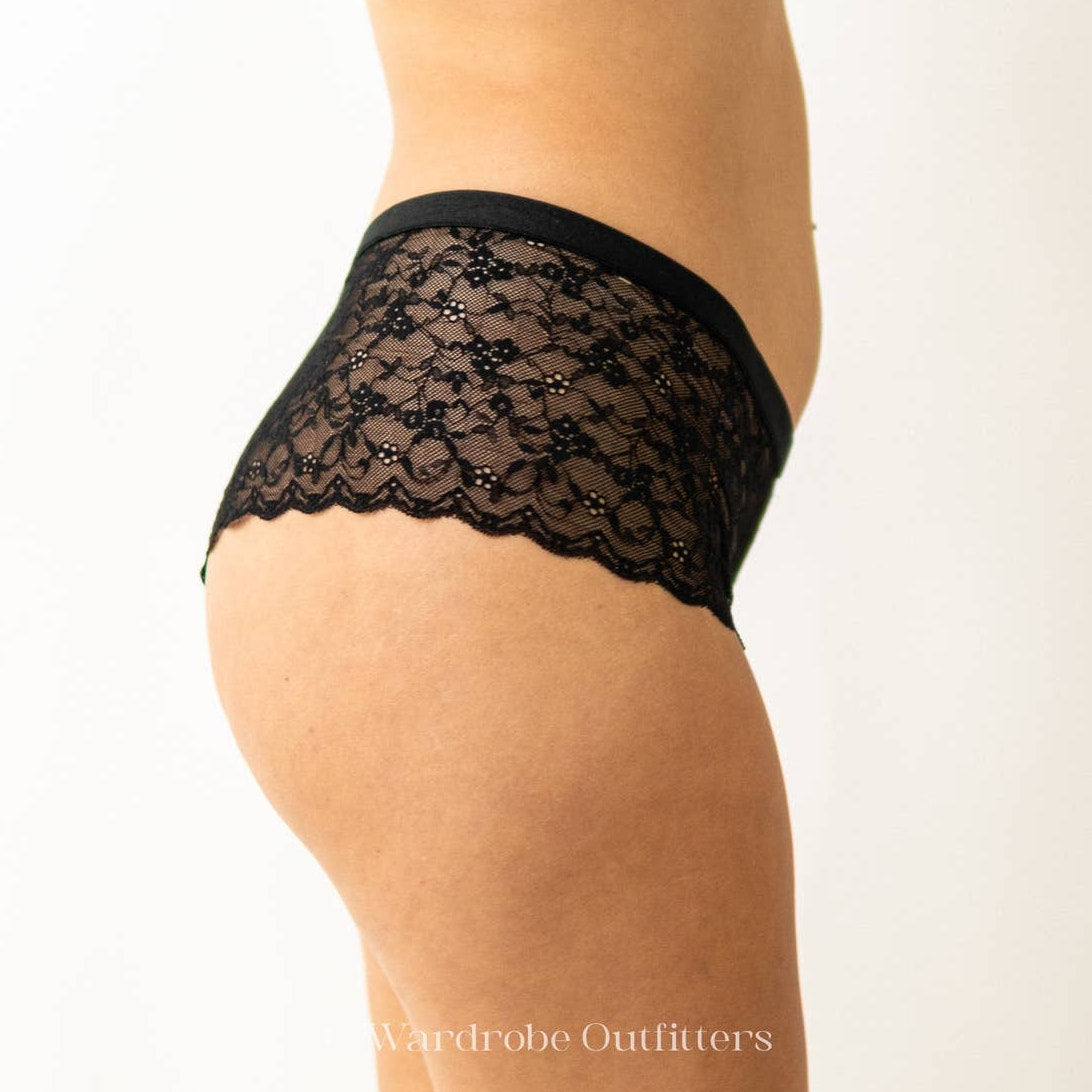 Black Sheer Mesh Lace Cheeky Hipster Panties