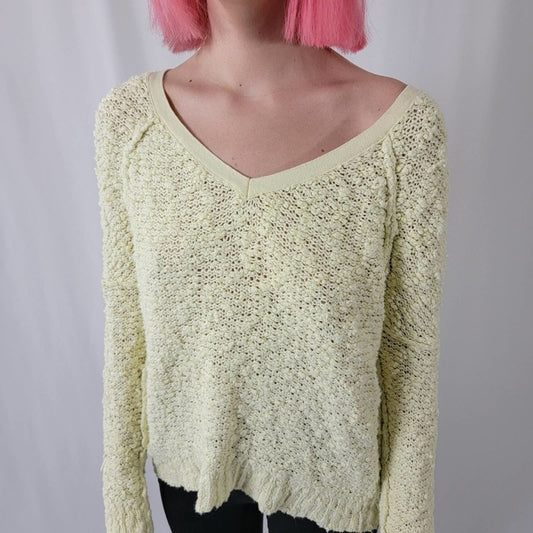 Free People Shaggy Bear Songbird Crochet Knit Pullover Sweater - S