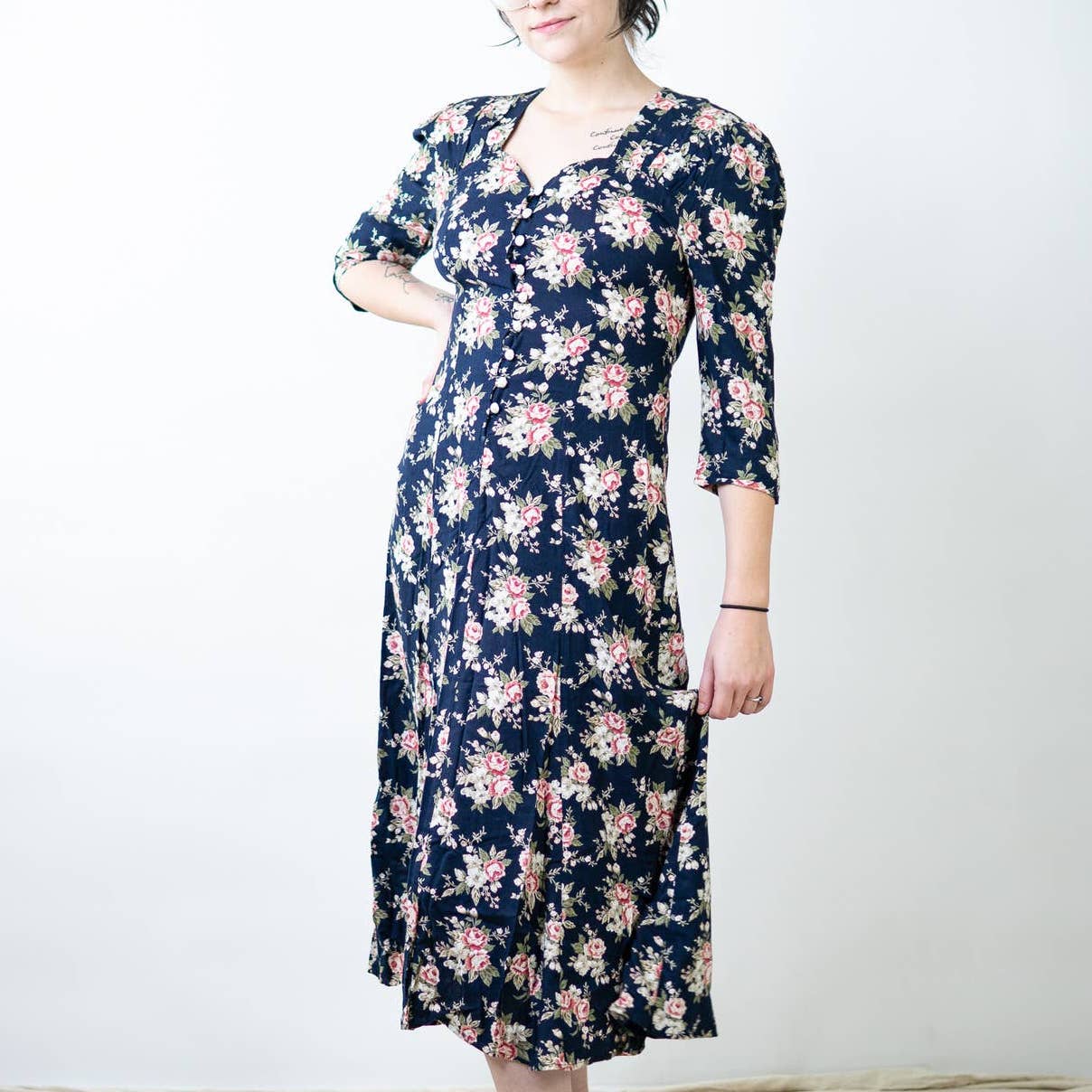 Vintage Floral Cottage Sheath Maxi Dress - 7/8