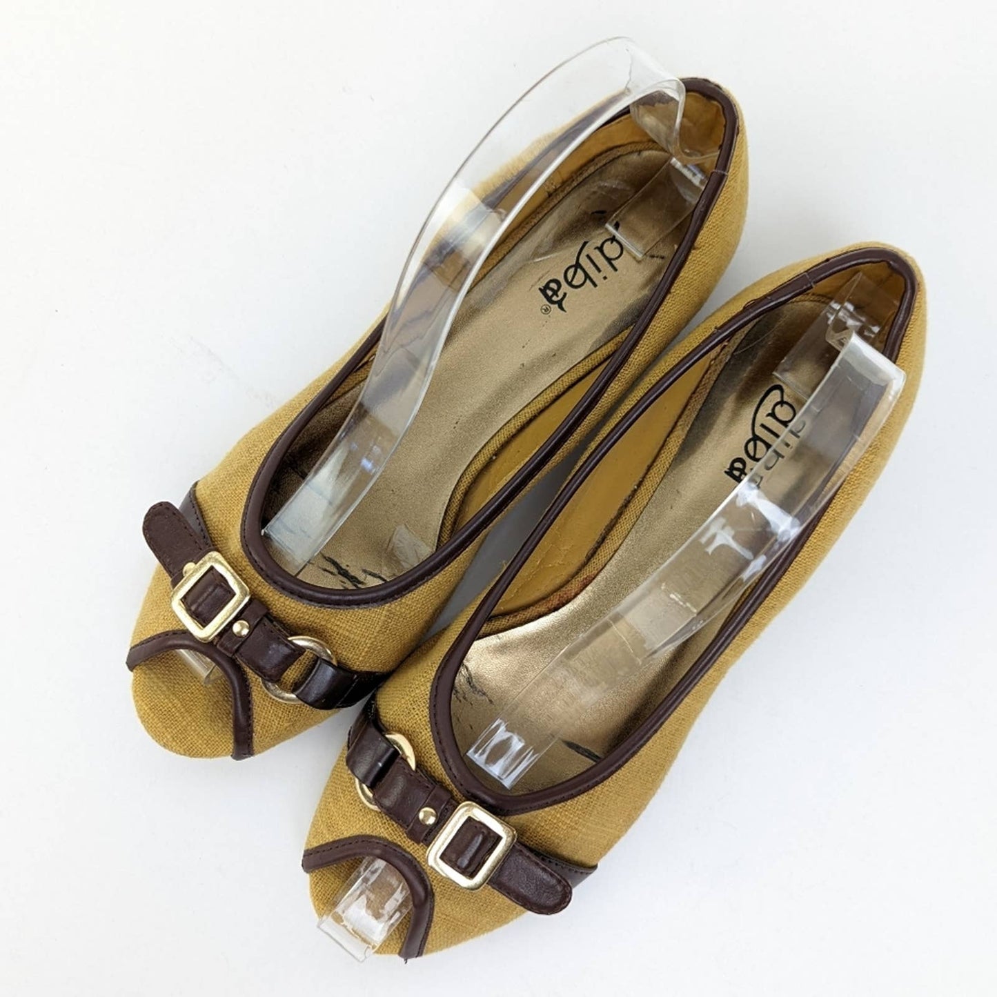 Diba Gold and Brown Peep-Toe Flats - 7.5