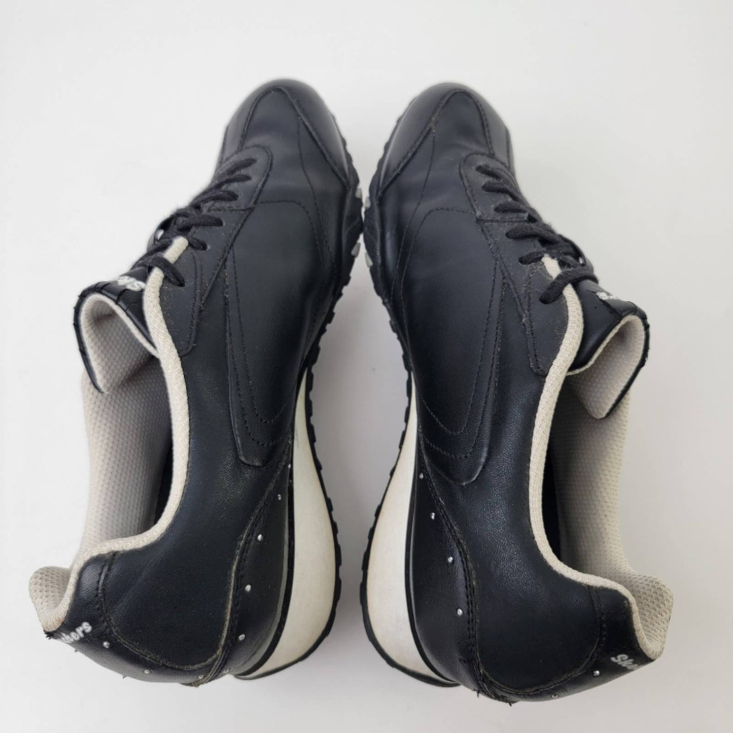 Vintage 2010 Skechers Black White Athletic Leather Running Tennis Shoes - 10=