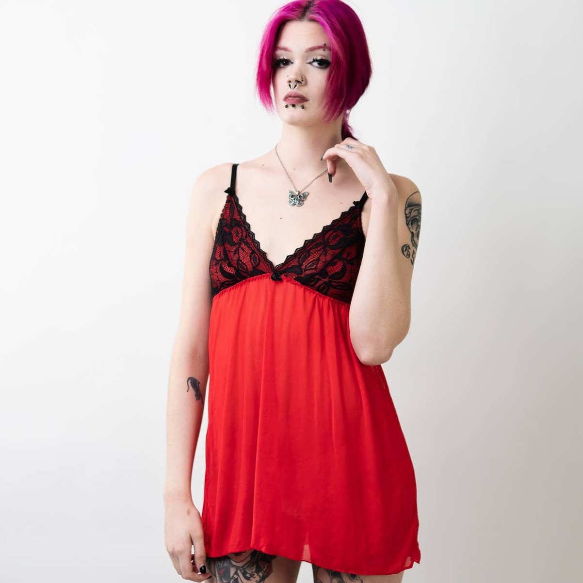 Tart Noir Lingerie Red Lace Babydoll Chemis Dress Gown