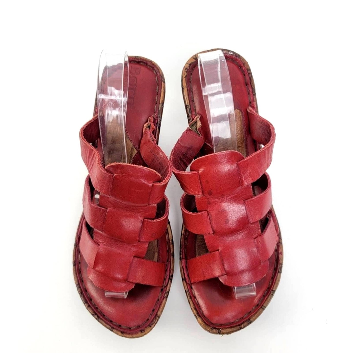 Born BOC Pebbled Cork Red Glaidator Strappy Slip On Platform Wedge Sandals - 7