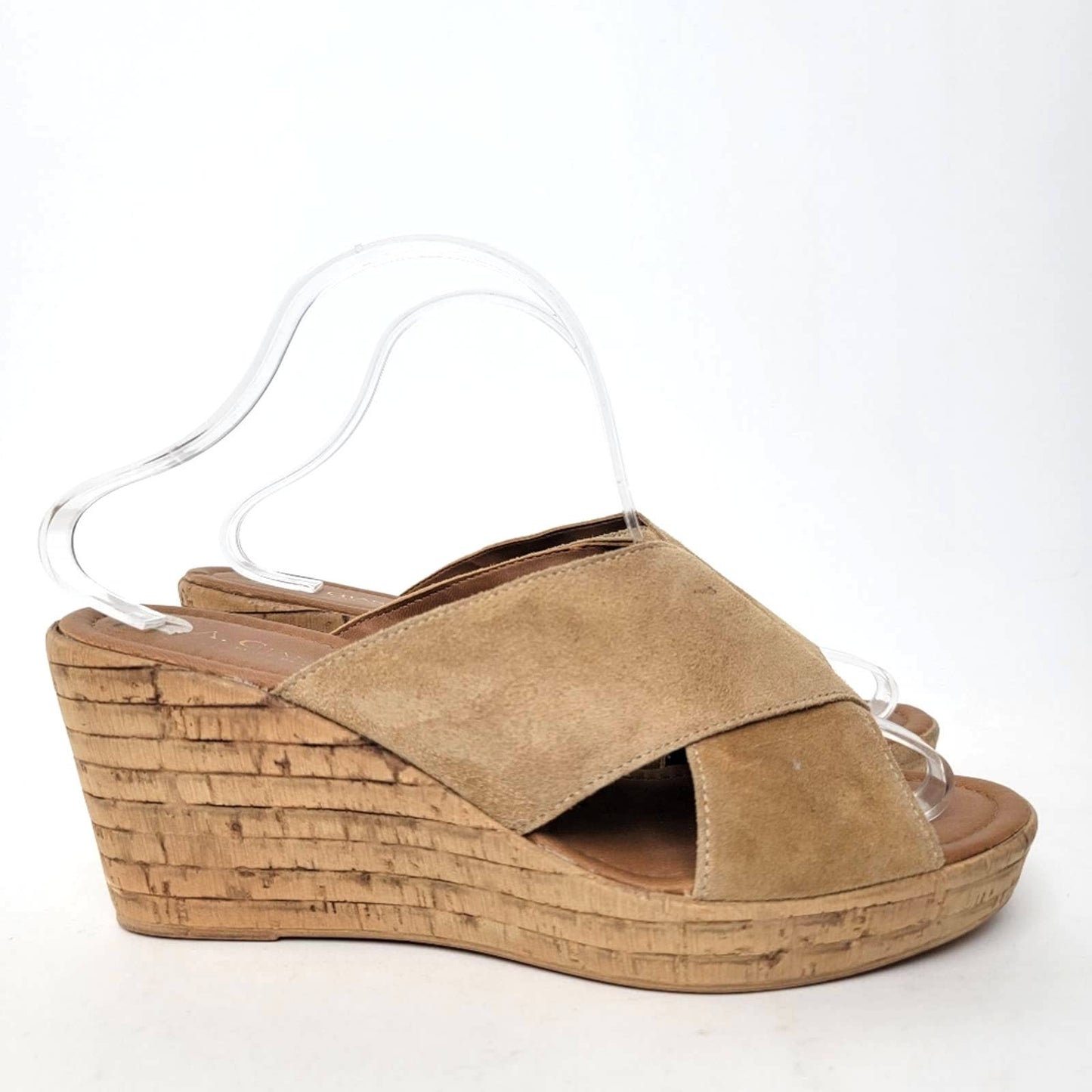 A Giannetti Suede Open Toe Cork Wedge Sandals - 9.5