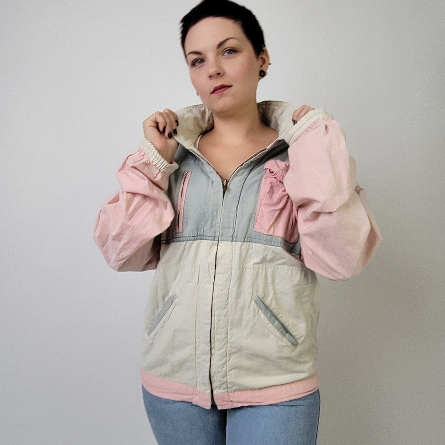 Vtg 90s Reversible Armadillo Color Block Pastel Ski / Bomber / Track Jacket